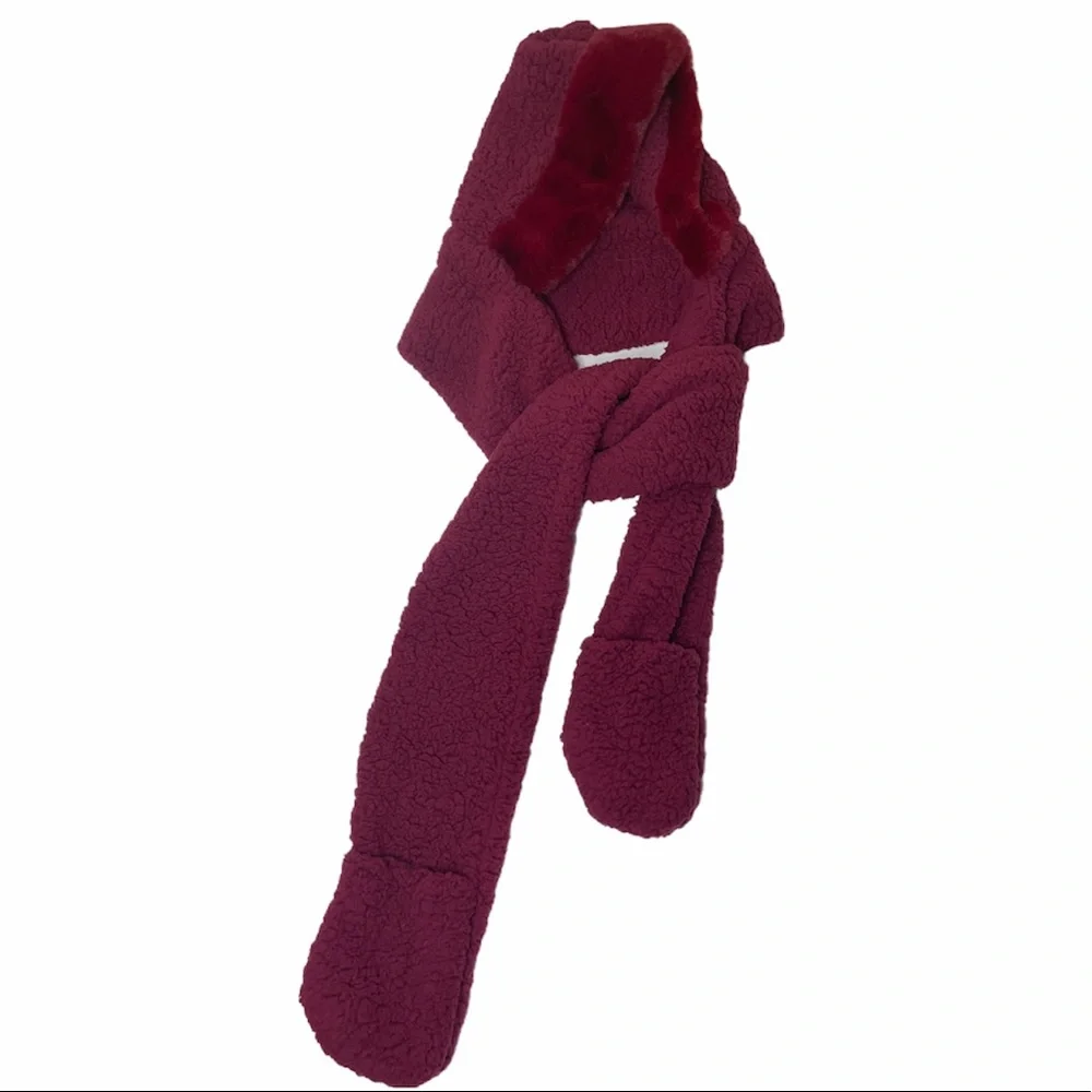 Luxury Hat Scarf Gloves in 1 Set Burgundy Winter White Beige Ivory Womens